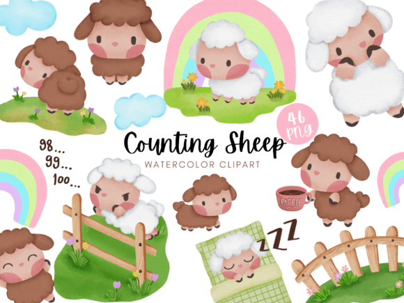 Download Counting Sheep Watercolor Clipart - Premium Resources