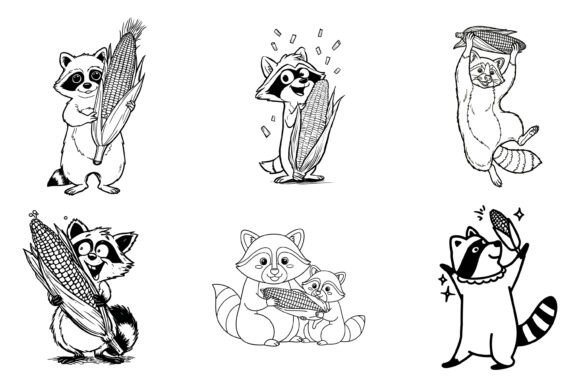Download Playful Corn Scene Raccoon Design Bundle - Design Collection
