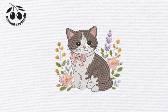 Download Cute Floral Cat Embroidery Design - Design Collection