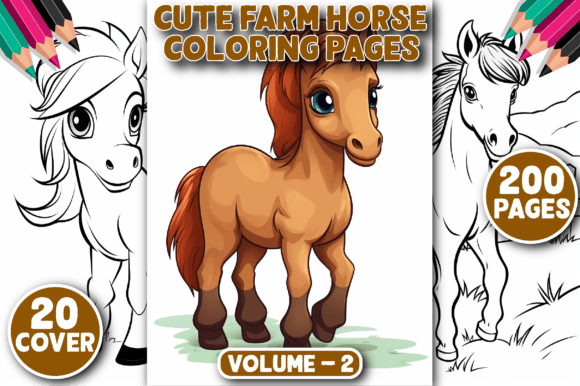 Download 200 Cute Farm Horse Coloring Pages V - 2 - Premium Bundle